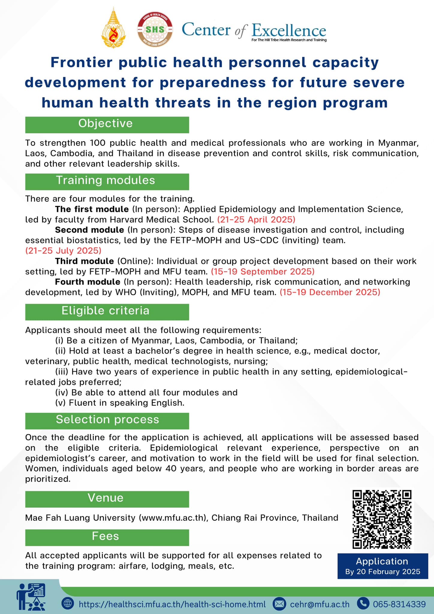 The Center of Excellence for Hill Tribe Health Research, Mae Fah Luang University invites applications for the program:�