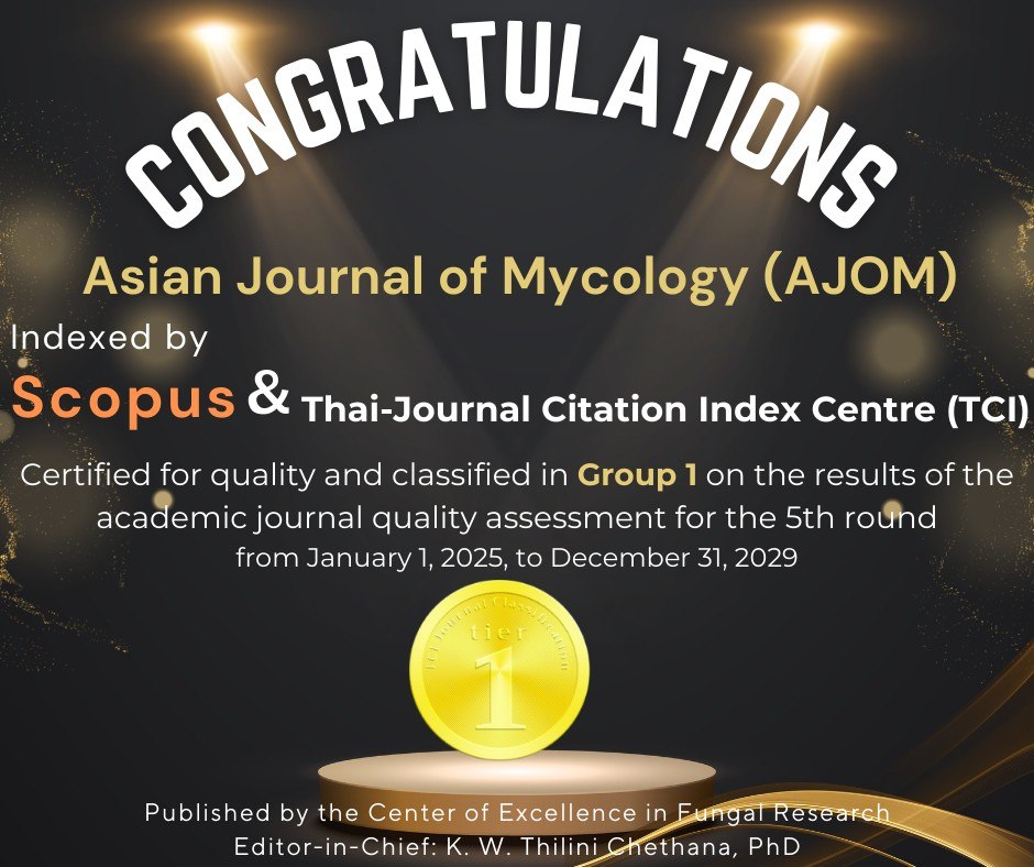 Congratulations! The Asian Journal of Mycology (AJOM), Mae Fah Luang University, has been recognized as a TCI Group 1 journal