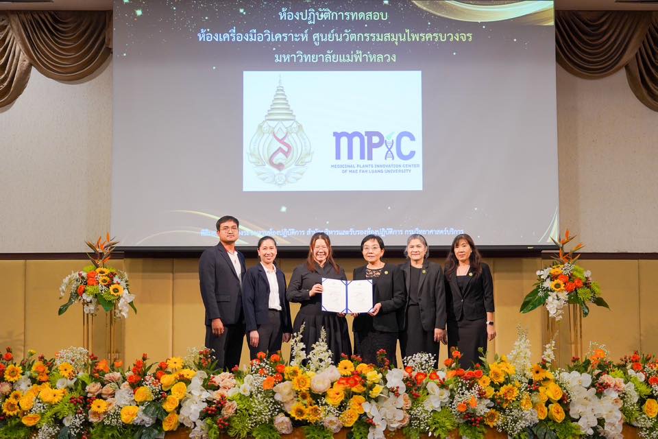  ศูนย์นวัตกรรมสมุนไพรครบวงจร มฟล. รับใบรับรองความสามารถห้องปฏิบัติการทดสอบมาตรฐานสากล!  Medicinal Plant Innovation Center of Mae Fah Luang University receives International Laboratory Accreditation!