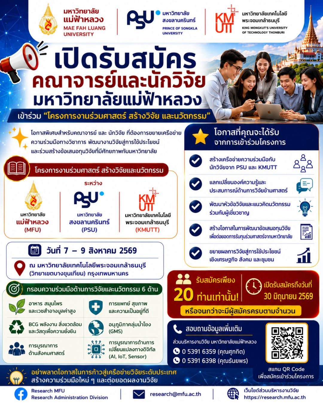  เปิดรับสมัครคณาจารย์และนักวิจัย มหาวิทยาลัยแม่ฟ้าหลวง เข้าร่วม