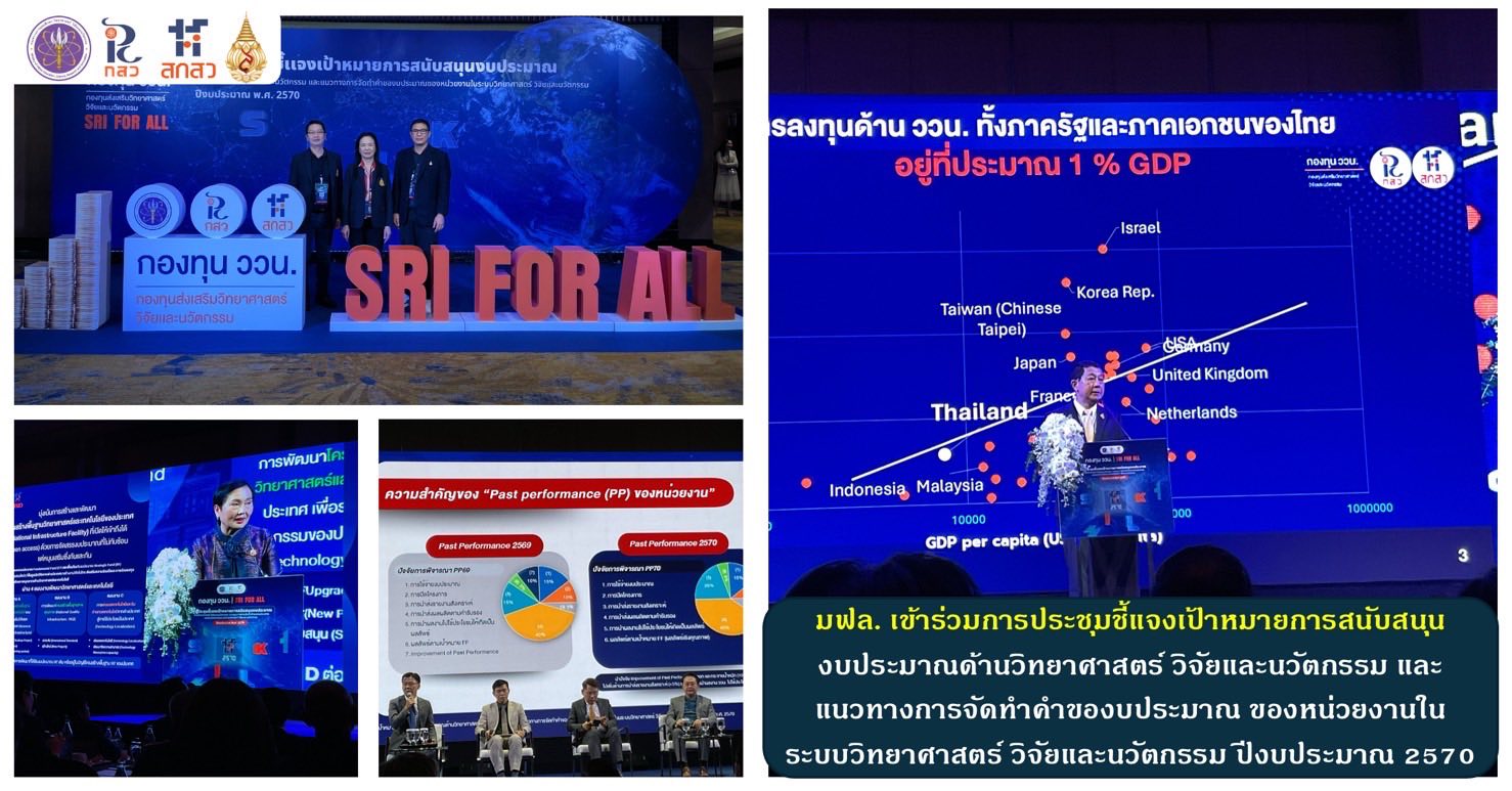  มฟล. เข้าร่วมการประชุมชี้แจงเป้าหมายการสนับสนุนงบประมาณ  ด้านวิทยาศาสตร์ วิจัยและนวัตกรรม และแนวทางการจัดทำคำของบประมาณ ของหน่วยงานในระบบวิทยาศาสตร์ วิจัยและนวัตกรรม ปีงบประมาณ 2570