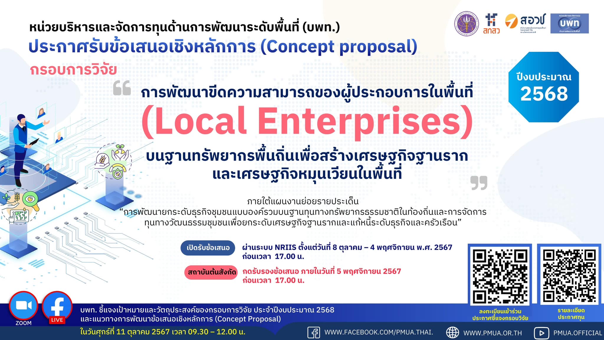 บพท.ประกาศรับข้อเสนอเชิงหลักการ (Concept Proposal) ของกรอบการวิจัย (Local Enterprises) ประจำปีงบประมาณ 2568