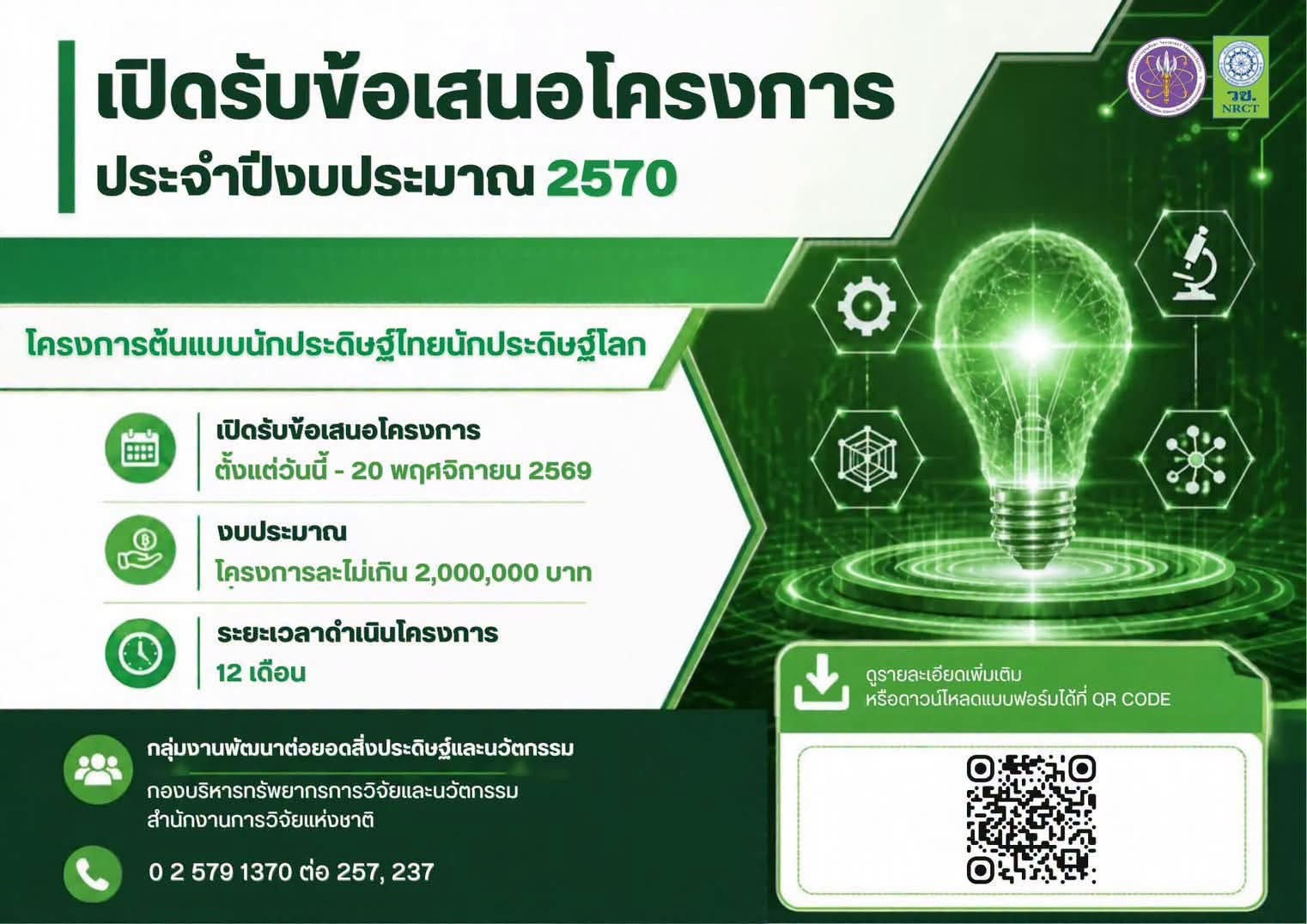 วช. เปิดรับสมัครทุน “โครงการต้นแบบนักประดิษฐ์ไทยนักประดิษฐ์โลก” ประจำปีงบประมาณ 2570
