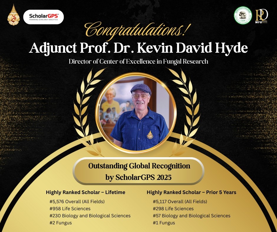  Mae Fah Luang University Congratulates  Adjunct Professor Dr. Kevin David Hyde on His Outstanding Global Recognition by ScholarGPS 2025