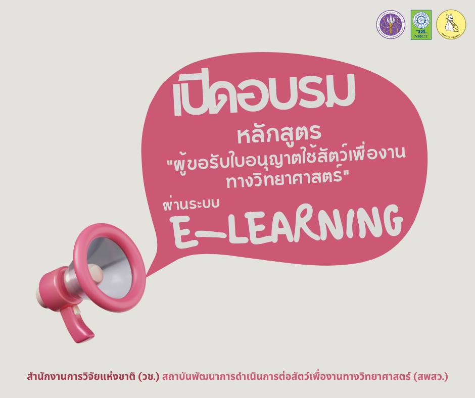 สำนักงานการวิจัยแห่งชาติ (วช.) เปิดอบรมหลักสูตร “ผู้ขอรับใบอนุญาตใช้สัตว์เพื่องานทางวิทยาศาสตร์” ผ่านระบบ e-Learning