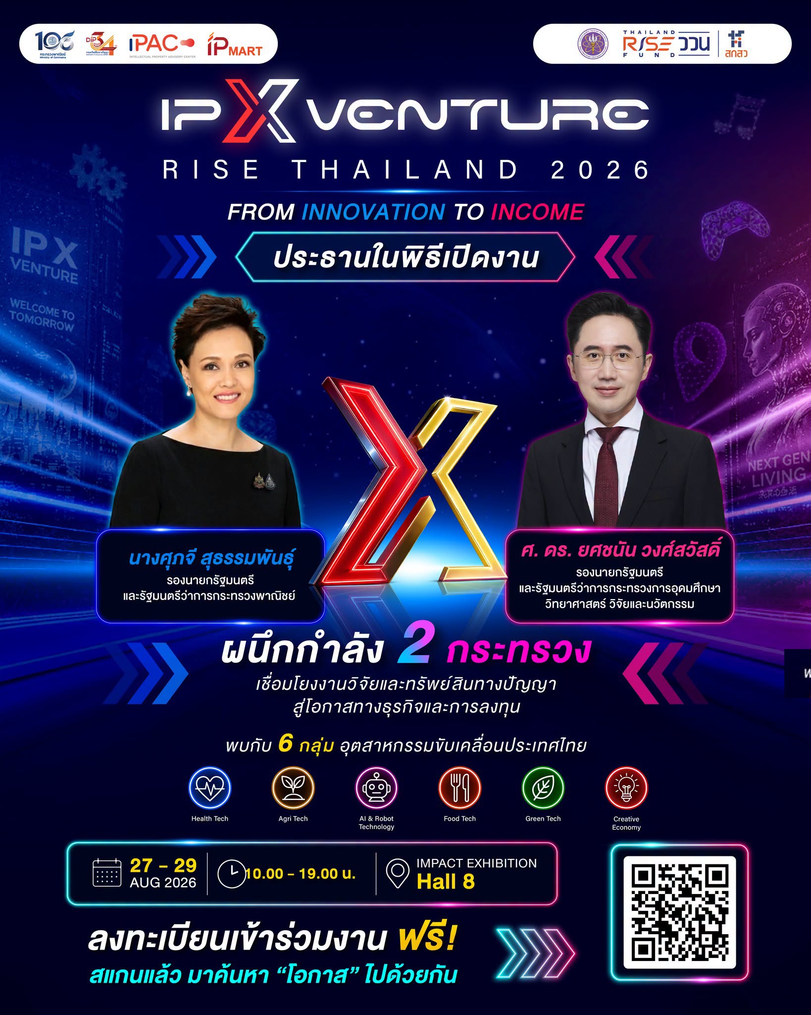  ผนึกกำลัง 2 กระทรวง เชื่อม “นวัตกรรม” สู่ “โอกาสทางธุรกิจ”  ขอเชิญร่วมงาน IP X VENTURE RISE THAILAND 2026